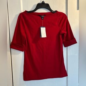Lauren Ralph Lauren Judy U-boat Shirt, Soft Cotton Top Blouse Small Red NWT